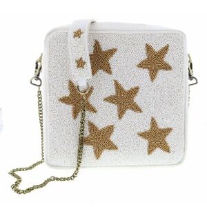 Shining Star Beaded White & Gold Canvas Purse